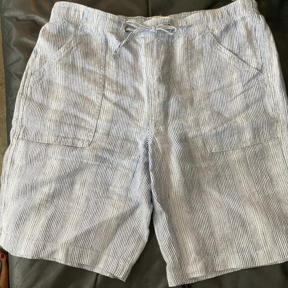 George & Martha Linen Bermuda Shorts Blue Check Long Length Drawstring Sz L - Picture 1 of 4
